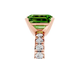 Rose gold Emerald Cut Peridot Solitaire Pavé Engagement Ring with Round Band and Prong Setting_17