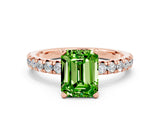 Rose gold Emerald Cut Peridot Solitaire Pavé Engagement Ring with Round Band and Prong Setting_66