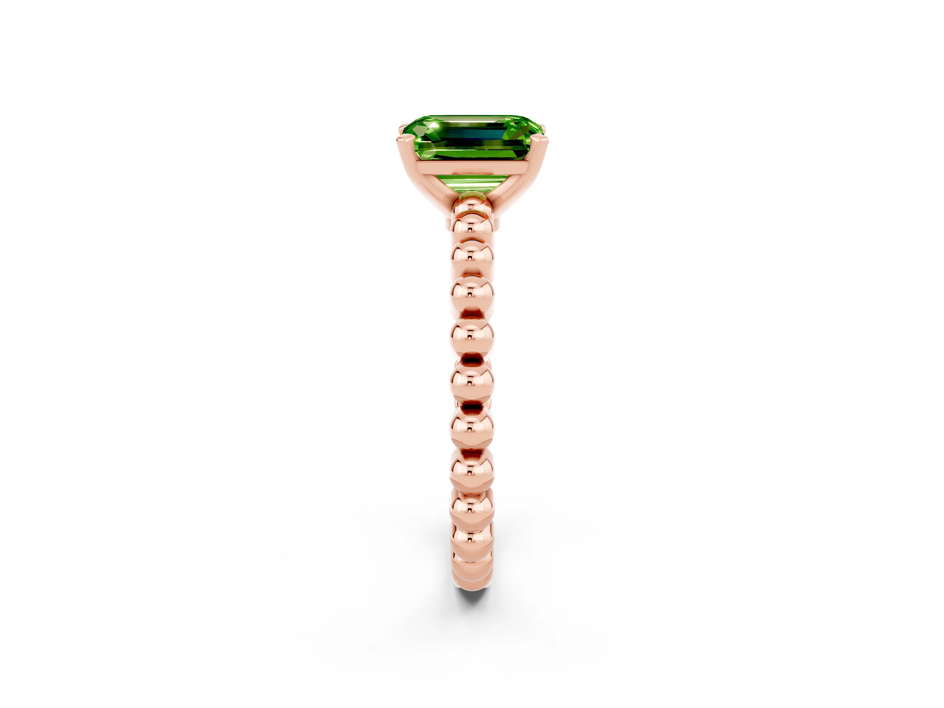 Rose gold Emerald Cut Peridot Solitaire Ring with Beaded Band and Prong Setting_2