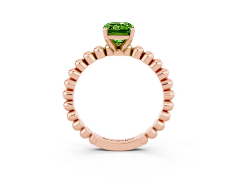 Rose gold Emerald Cut Peridot Solitaire Ring with Beaded Band and Prong Setting_3