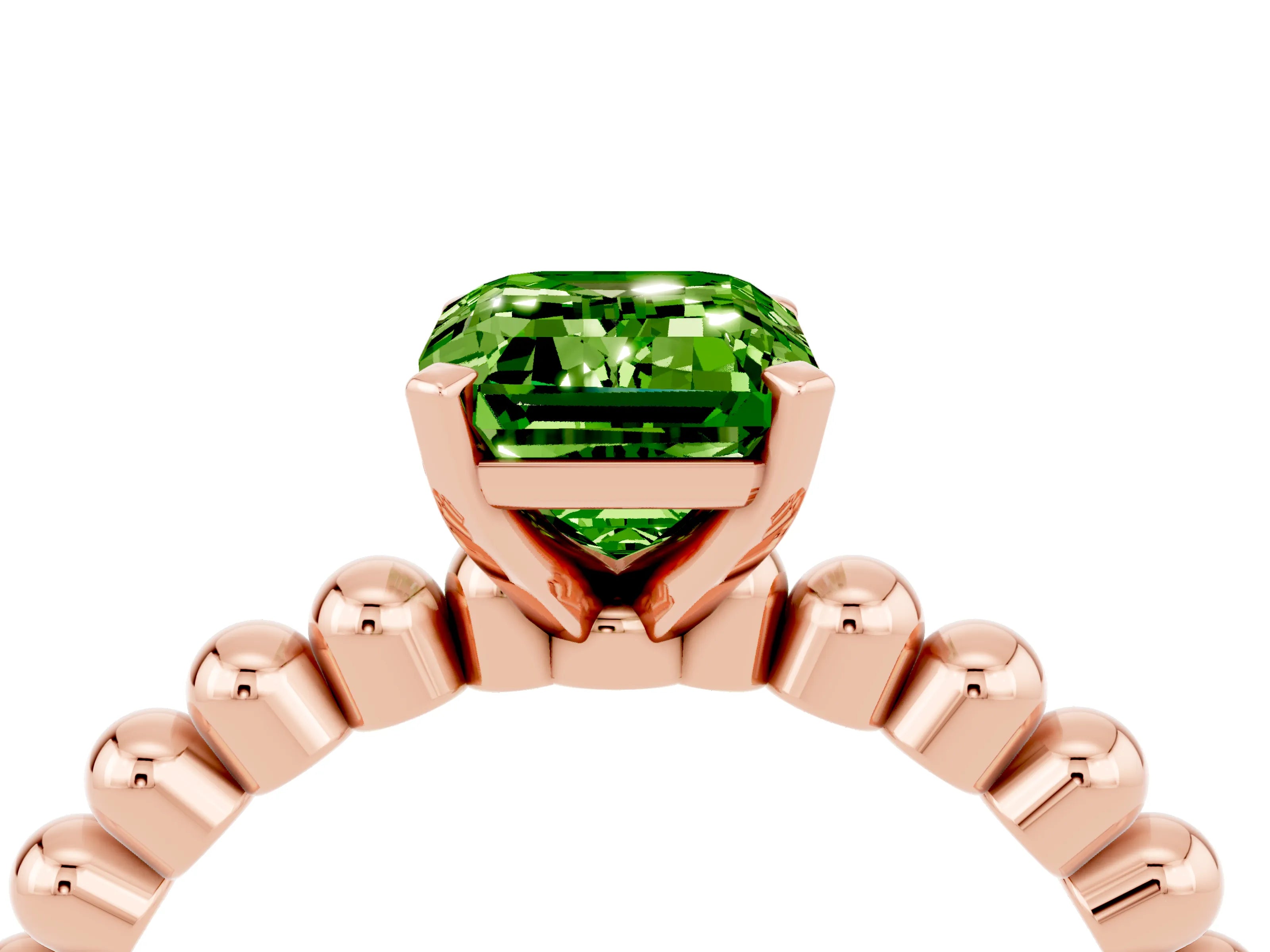 Rose gold Emerald Cut Peridot Solitaire Ring with Beaded Band and Prong Setting_4