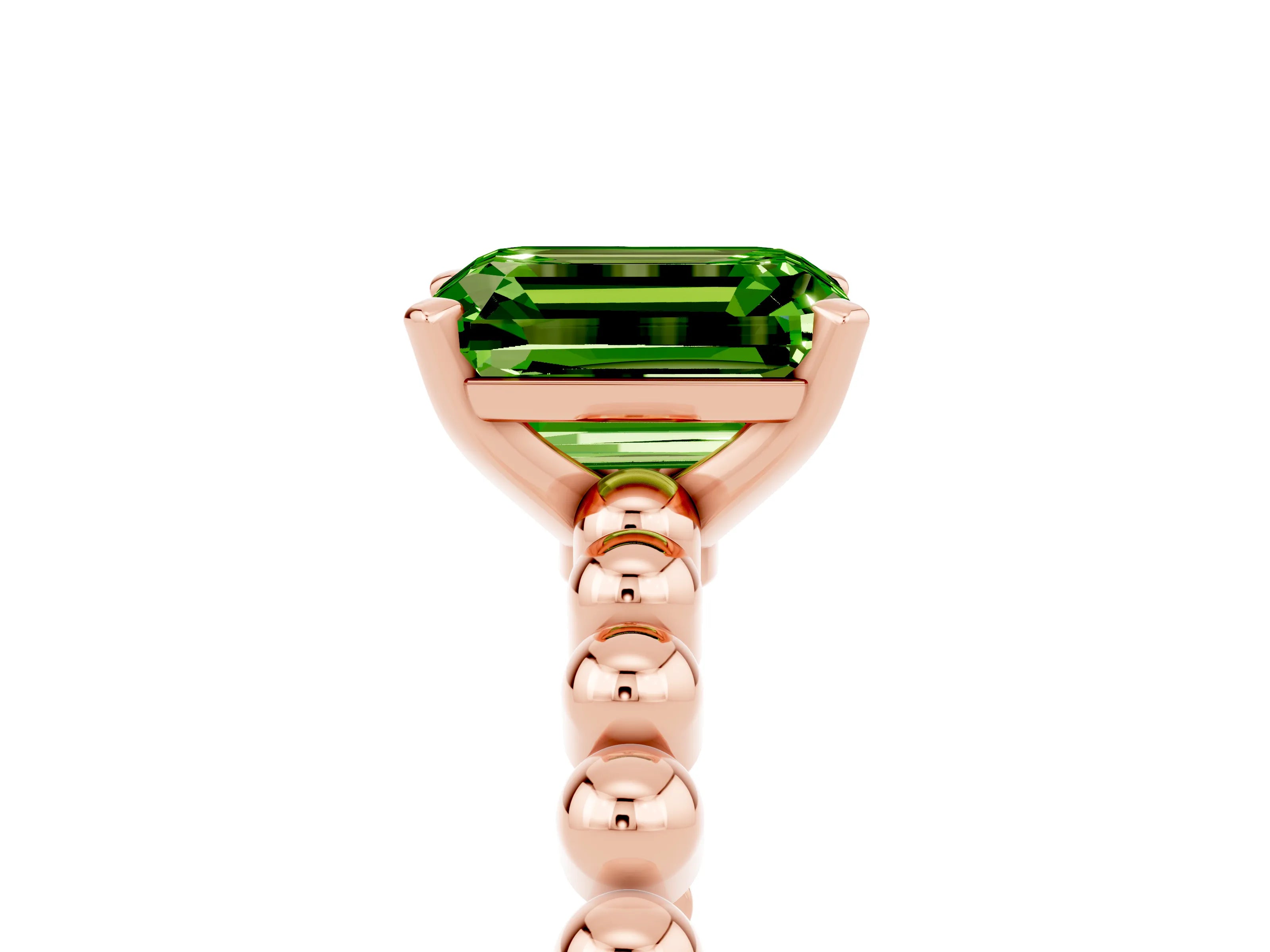 Rose gold Emerald Cut Peridot Solitaire Ring with Beaded Band and Prong Setting_5