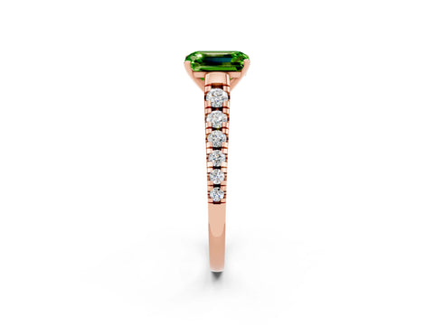Rose gold Emerald Cut Peridot Solitaire Ring with Cathedral Setting and Pavé Band_2
