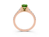 Rose gold Emerald Cut Peridot Solitaire Ring with Cathedral Setting and Pavé Band_3