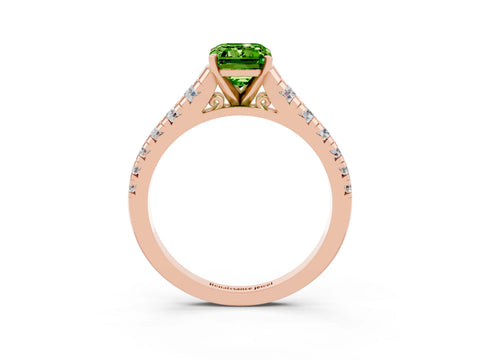 Rose gold Emerald Cut Peridot Solitaire Ring with Cathedral Setting and Pavé Band_3