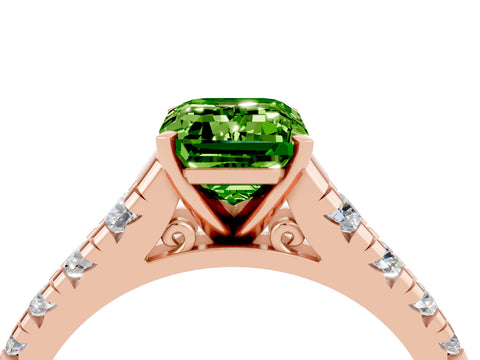 Rose gold Emerald Cut Peridot Solitaire Ring with Cathedral Setting and Pavé Band_4