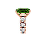 Rose gold Emerald Cut Peridot Solitaire Ring with Cathedral Setting and Pavé Band_5