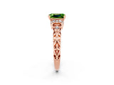 Rose gold Emerald Cut Peridot Solitaire Ring with Filigree Band and Four-Prong Setting_47