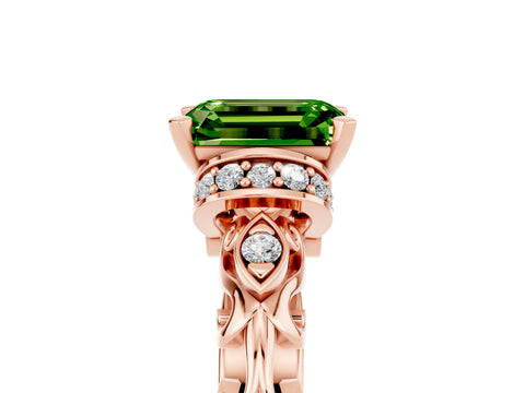 Rose gold Emerald Cut Peridot Solitaire Ring with Filigree Band and Four-Prong Setting_50