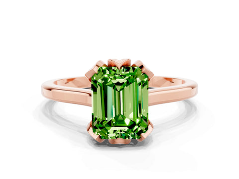 Rose gold Emerald Cut Peridot Solitaire Ring with Flower Prong Setting and Classic Band_12