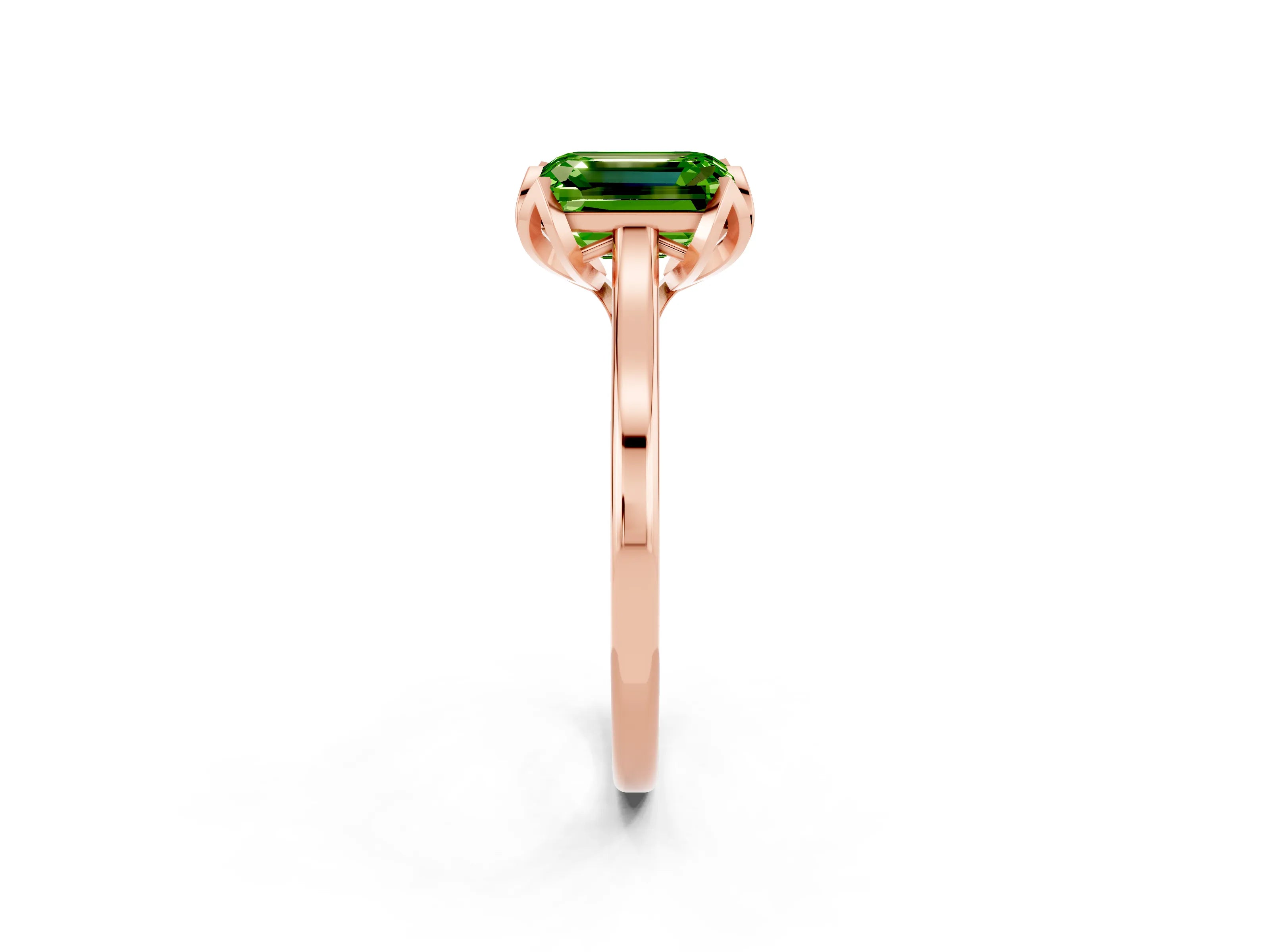 Rose gold Emerald Cut Peridot Solitaire Ring with Flower Prong Setting and Classic Band_14