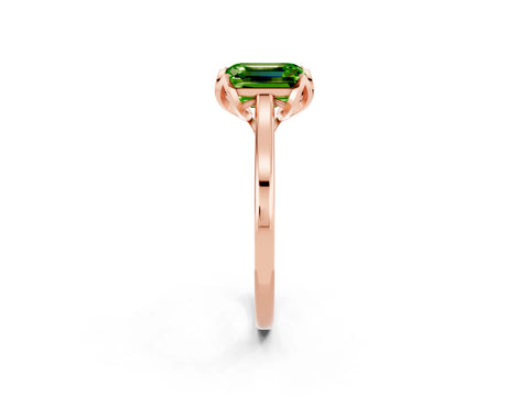 Rose gold Emerald Cut Peridot Solitaire Ring with Flower Prong Setting and Classic Band_14