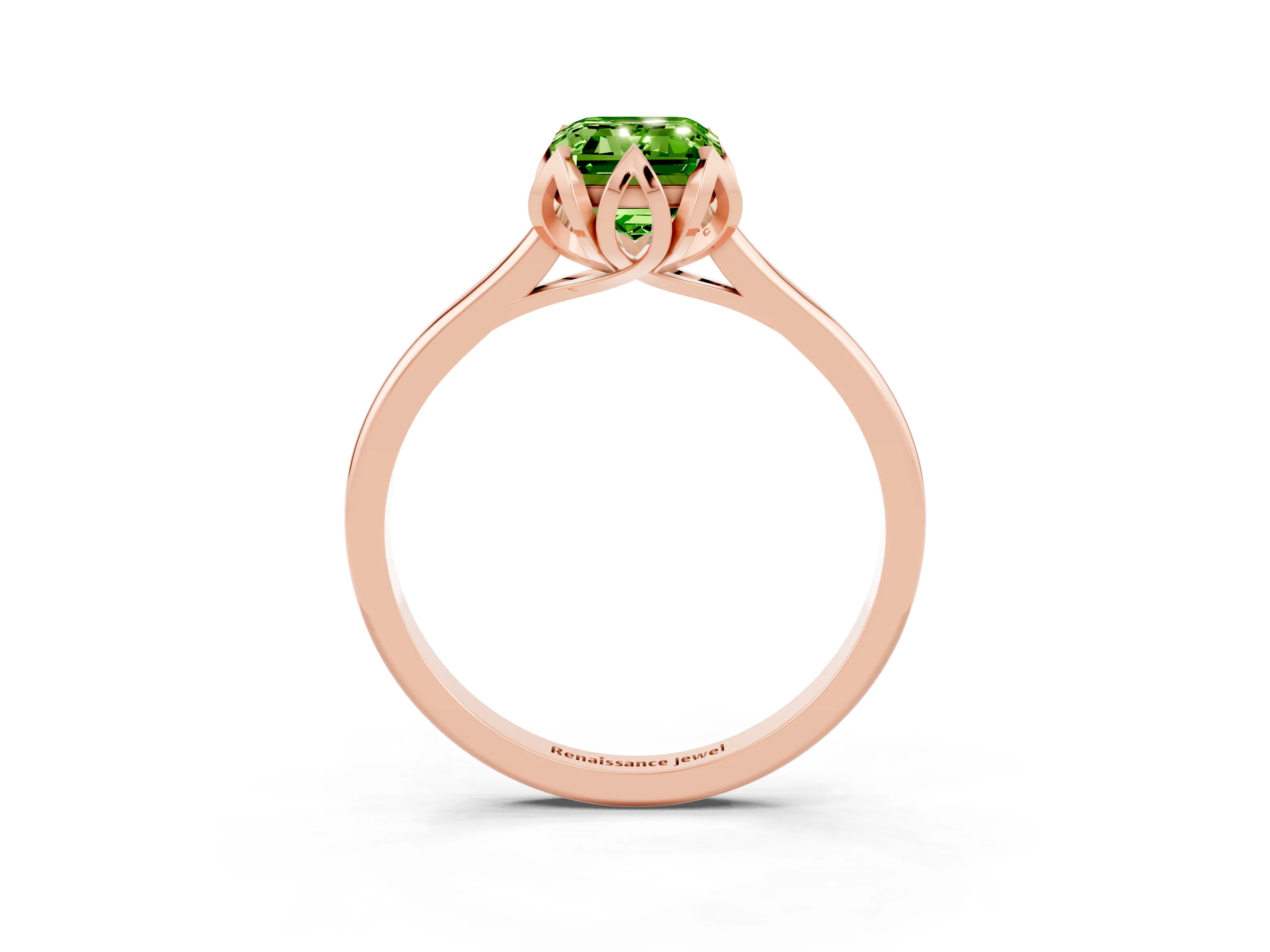 Rose gold Emerald Cut Peridot Solitaire Ring with Flower Prong Setting and Classic Band_15