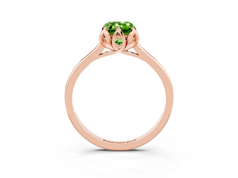 Rose gold Emerald Cut Peridot Solitaire Ring with Flower Prong Setting and Classic Band_15