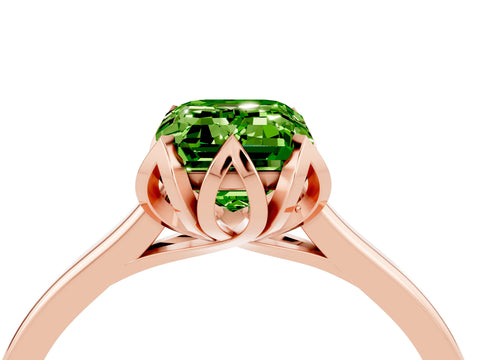 Rose gold Emerald Cut Peridot Solitaire Ring with Flower Prong Setting and Classic Band_16