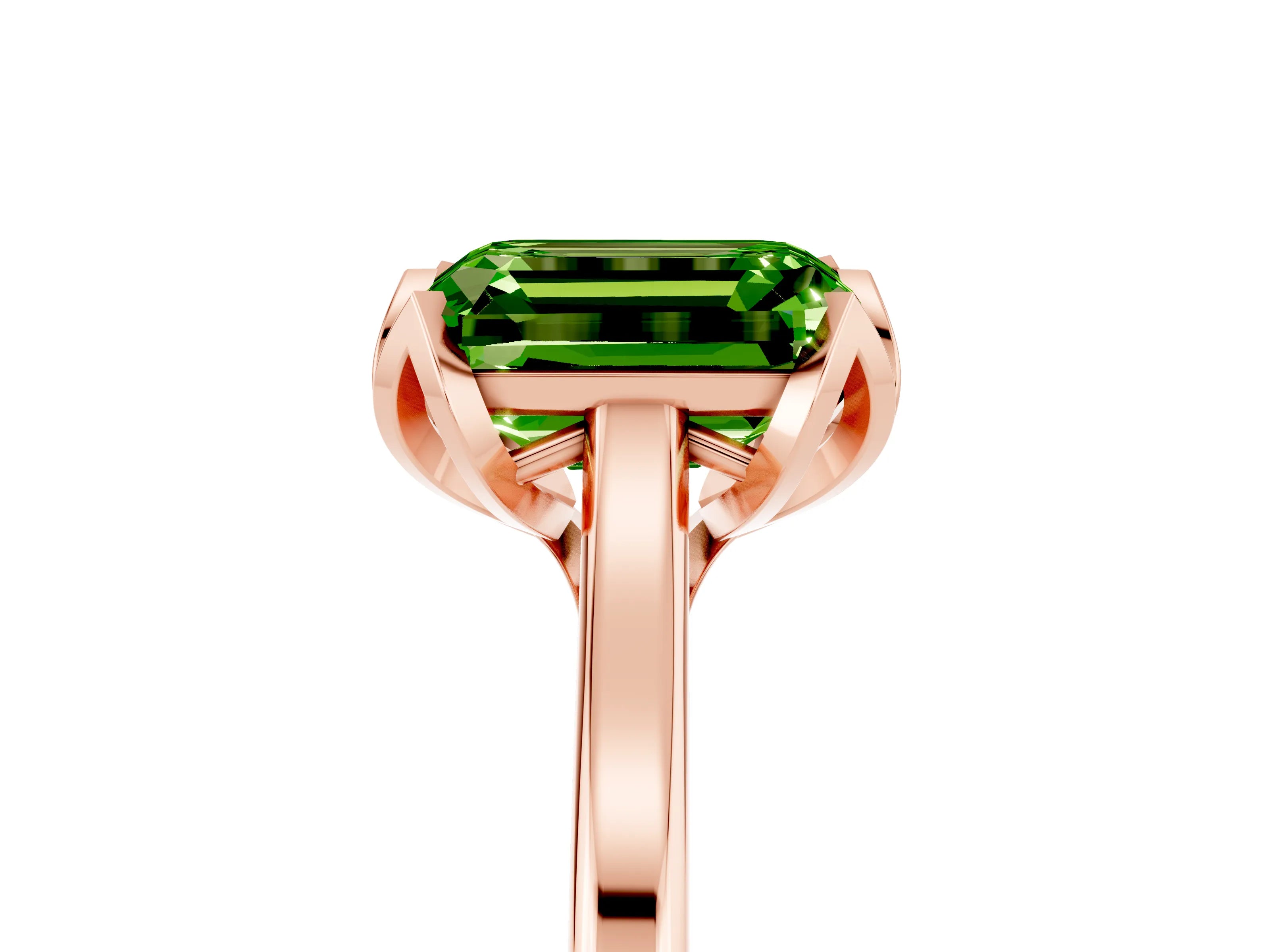 Rose gold Emerald Cut Peridot Solitaire Ring with Flower Prong Setting and Classic Band_17