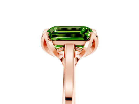 Rose gold Emerald Cut Peridot Solitaire Ring with Flower Prong Setting and Classic Band_17