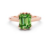 Rose gold Emerald Cut Peridot Solitaire Ring with Flower Prong Setting and Classic Band_36