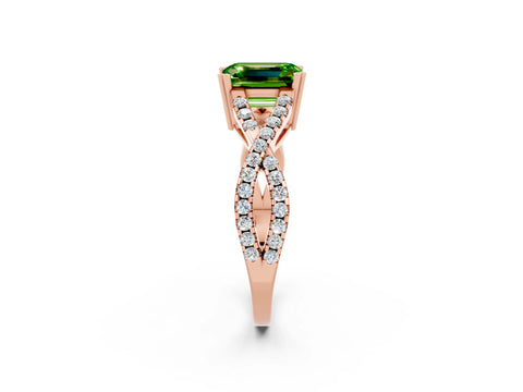 Rose gold Emerald Cut Peridot Solitaire Ring with Four-Prong Setting and Twisted Pavé Band_2