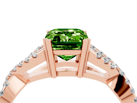 Rose gold Emerald Cut Peridot Solitaire Ring with Four-Prong Setting and Twisted Pavé Band_4