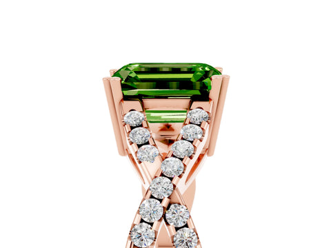 Rose gold Emerald Cut Peridot Solitaire Ring with Four-Prong Setting and Twisted Pavé Band_5