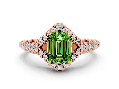 Rose gold Emerald Cut Peridot Solitaire Ring with Hidden Halo and Pavé Band_12