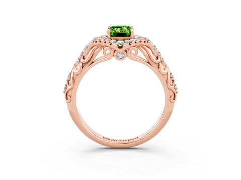 Rose gold Emerald Cut Peridot Solitaire Ring with Hidden Halo and Pavé Band_15