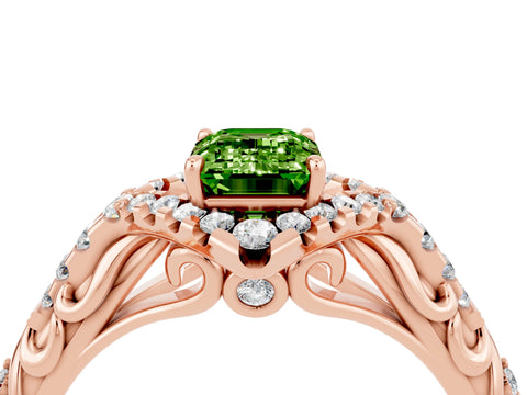 Rose gold Emerald Cut Peridot Solitaire Ring with Hidden Halo and Pavé Band_16