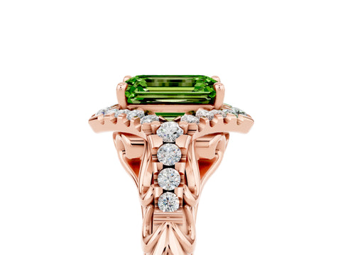 Rose gold Emerald Cut Peridot Solitaire Ring with Hidden Halo and Pavé Band_17