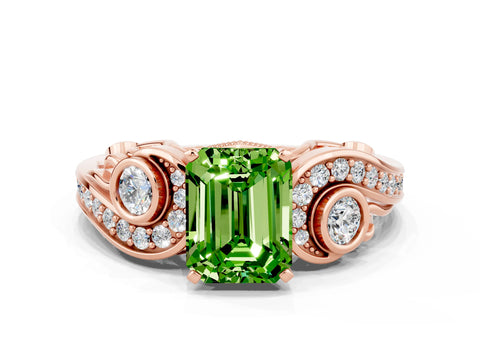 Rose gold Emerald Cut Peridot Solitaire Ring with Milgrain Pavé Band and Four-Prong Setting_24