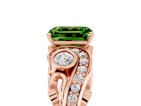 Rose gold Emerald Cut Peridot Solitaire Ring with Milgrain Pavé Band and Four-Prong Setting_29