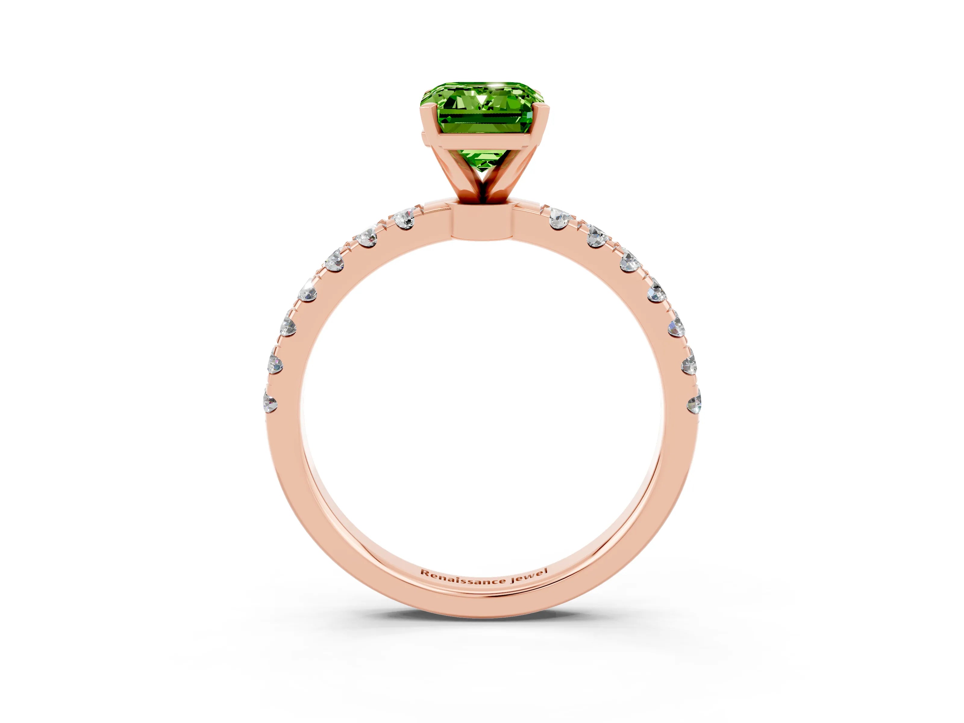 Rose gold Emerald Cut Peridot Solitaire Ring with Pavé Accents and Four-Prong Setting_3