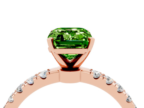 Rose gold Emerald Cut Peridot Solitaire Ring with Pavé Accents and Four-Prong Setting_4