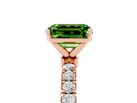 Rose gold Emerald Cut Peridot Solitaire Ring with Pavé Accents and Four-Prong Setting_5