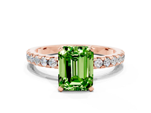 Rose gold Emerald Cut Peridot Solitaire Ring with Pavé Band and Four-Prong Setting_24