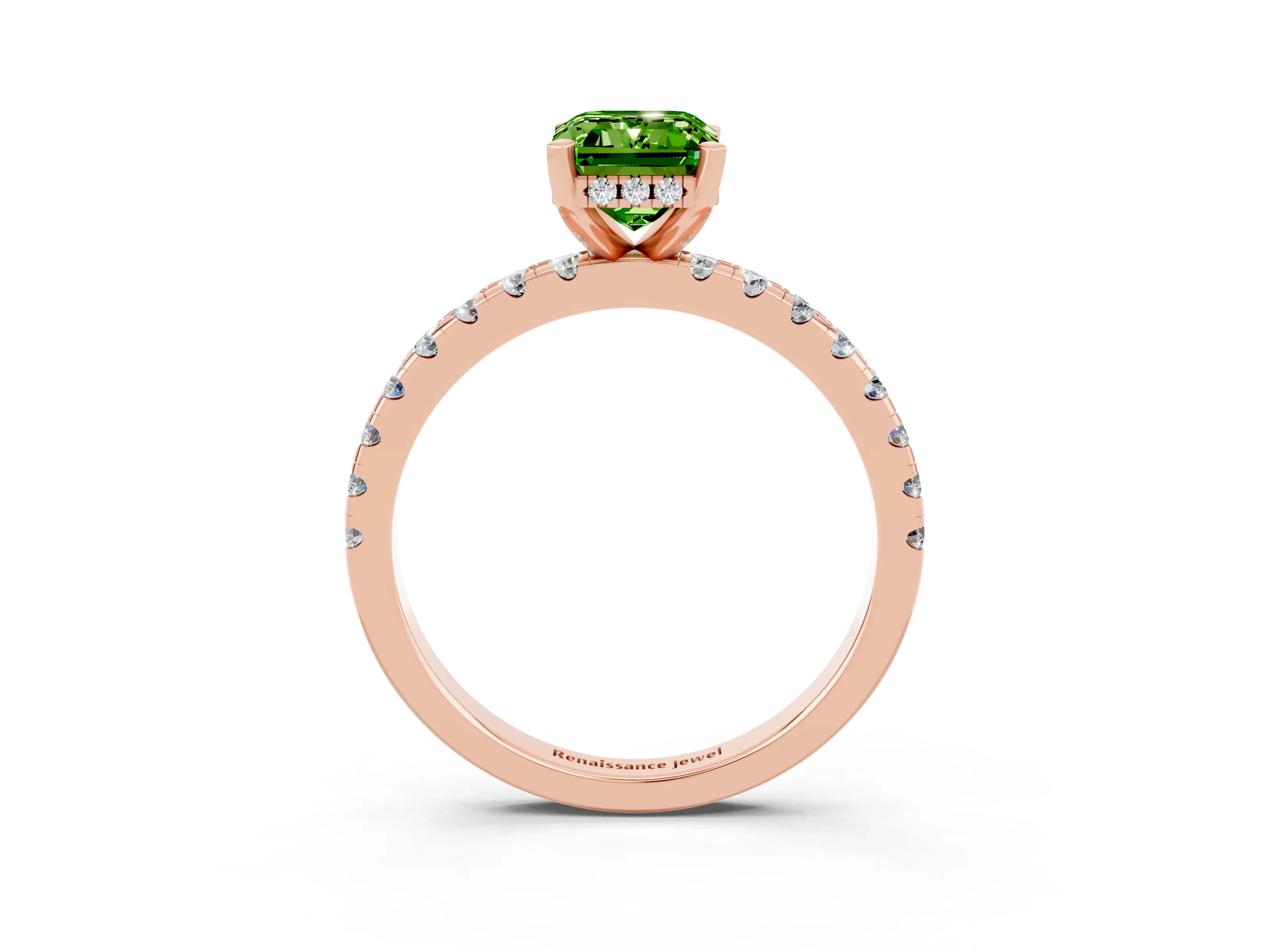 Rose gold Emerald Cut Peridot Solitaire Ring with Pavé Band and Four-Prong Setting_27