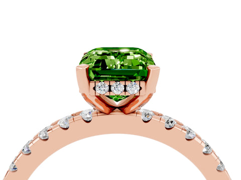 Rose gold Emerald Cut Peridot Solitaire Ring with Pavé Band and Four-Prong Setting_28