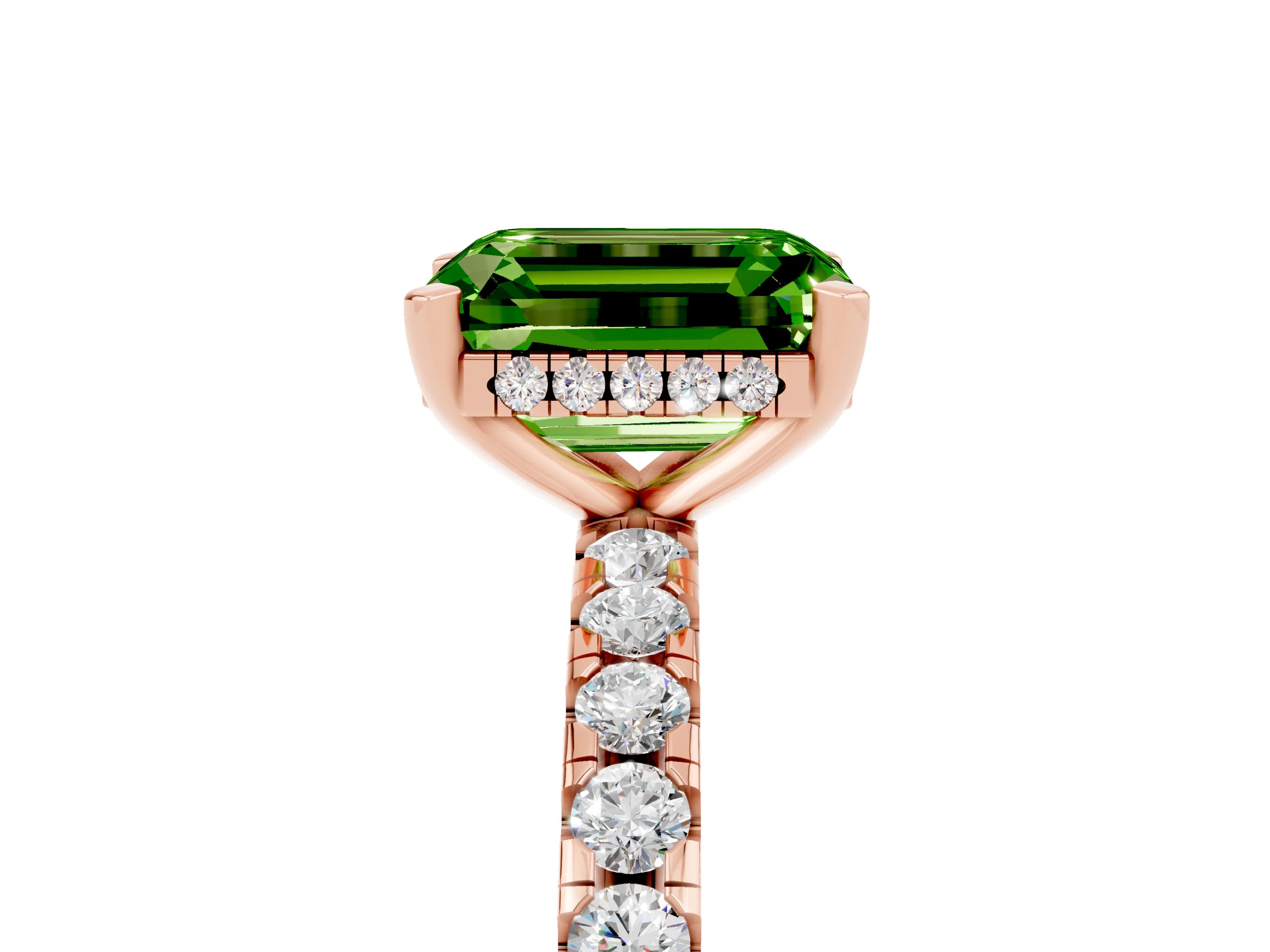 Rose gold Emerald Cut Peridot Solitaire Ring with Pavé Band and Four-Prong Setting_29