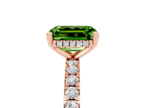 Rose gold Emerald Cut Peridot Solitaire Ring with Pavé Band and Four-Prong Setting_29