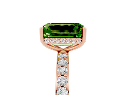 Rose gold Emerald Cut Peridot Solitaire Ring with Pavé Band and Hidden Halo_17