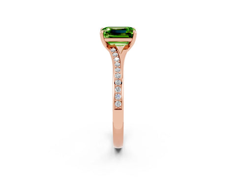 Rose gold Emerald Cut Peridot Solitaire Ring with Pavé Band and Prong Setting_26