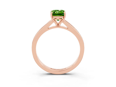 Rose gold Emerald Cut Peridot Solitaire Ring with Pavé Band and Prong Setting_27