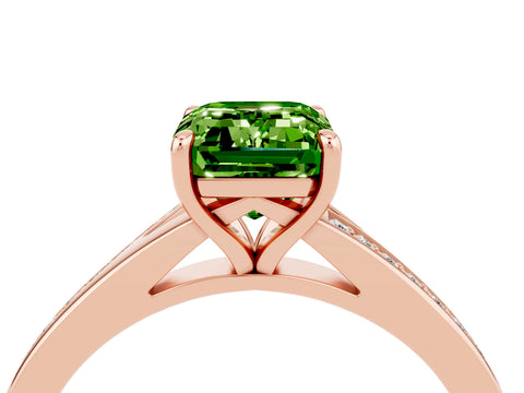 Rose gold Emerald Cut Peridot Solitaire Ring with Pavé Band and Prong Setting_28