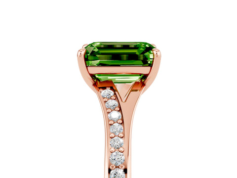 Rose gold Emerald Cut Peridot Solitaire Ring with Pavé Band and Prong Setting_29