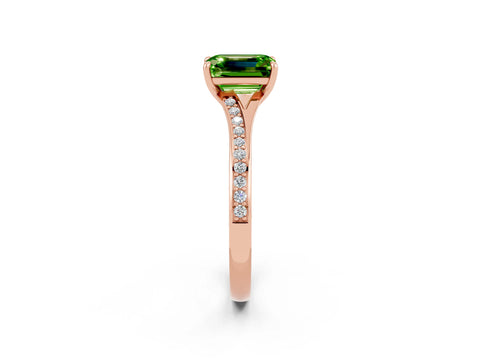 Rose gold Emerald Cut Peridot Solitaire Ring with Pavé Band and Prong Setting_2