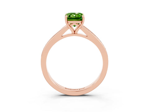 Rose gold Emerald Cut Peridot Solitaire Ring with Pavé Band and Prong Setting_3