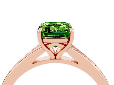 Rose gold Emerald Cut Peridot Solitaire Ring with Pavé Band and Prong Setting_4