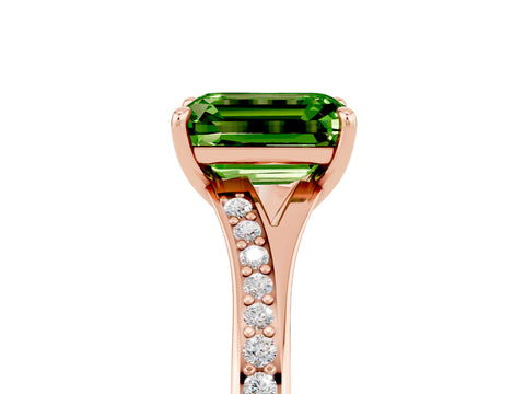 Rose gold Emerald Cut Peridot Solitaire Ring with Pavé Band and Prong Setting_5