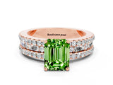 Rose gold Emerald Cut Peridot Solitaire Ring with Pavé and Channel Set Band