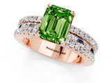 Rose gold Emerald Cut Peridot Solitaire Ring with Pavé and Channel Set Band_1